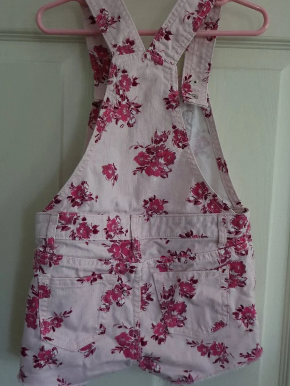 Pink Denim Overalls with floral print and snap closure The Children's Place sz 4